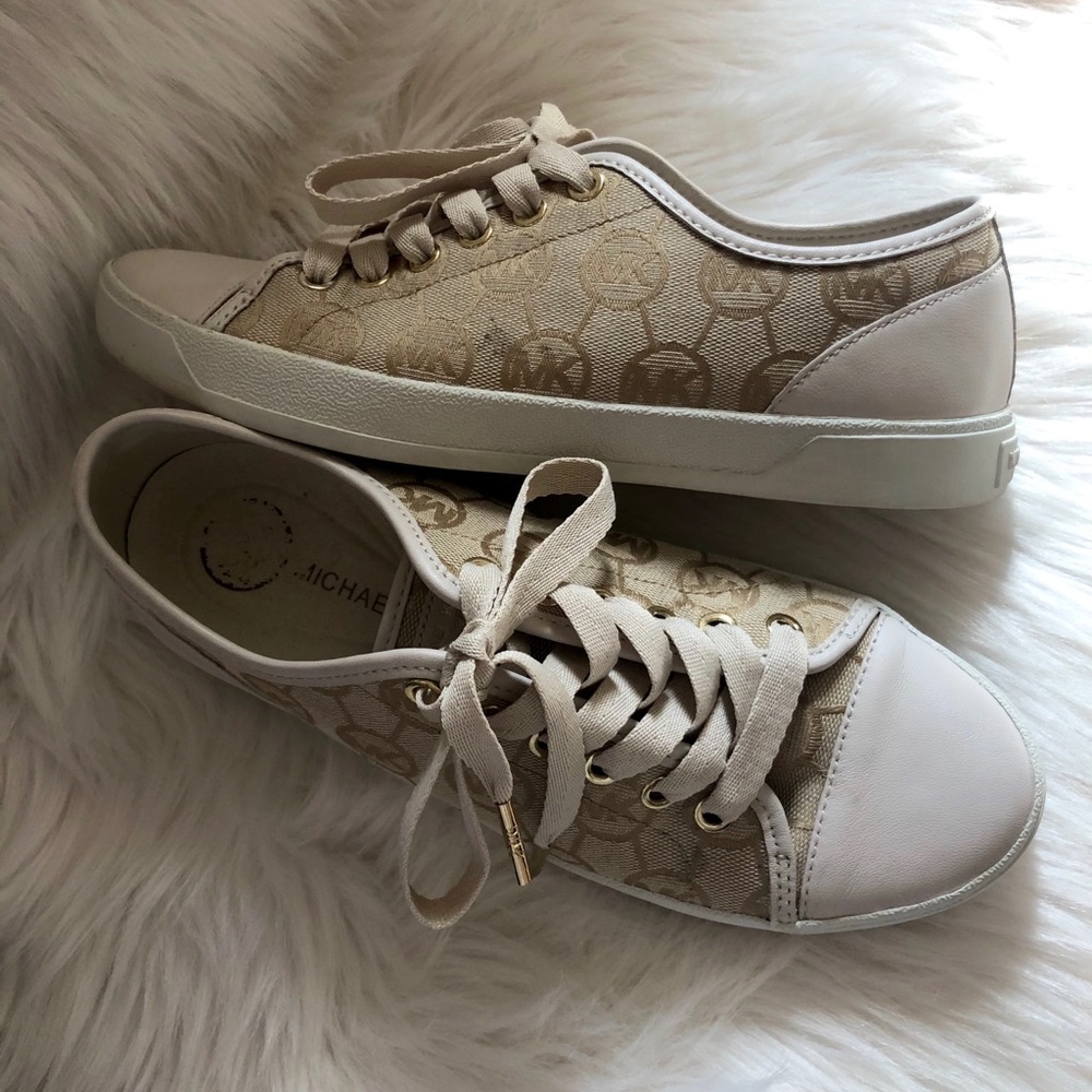 Michael Kors Tan and Gold Sneakers